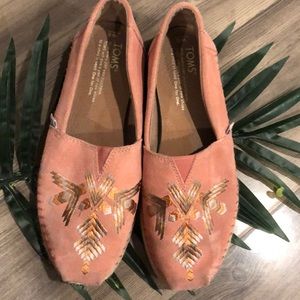 TOMS Pink Embroidered Moccasin